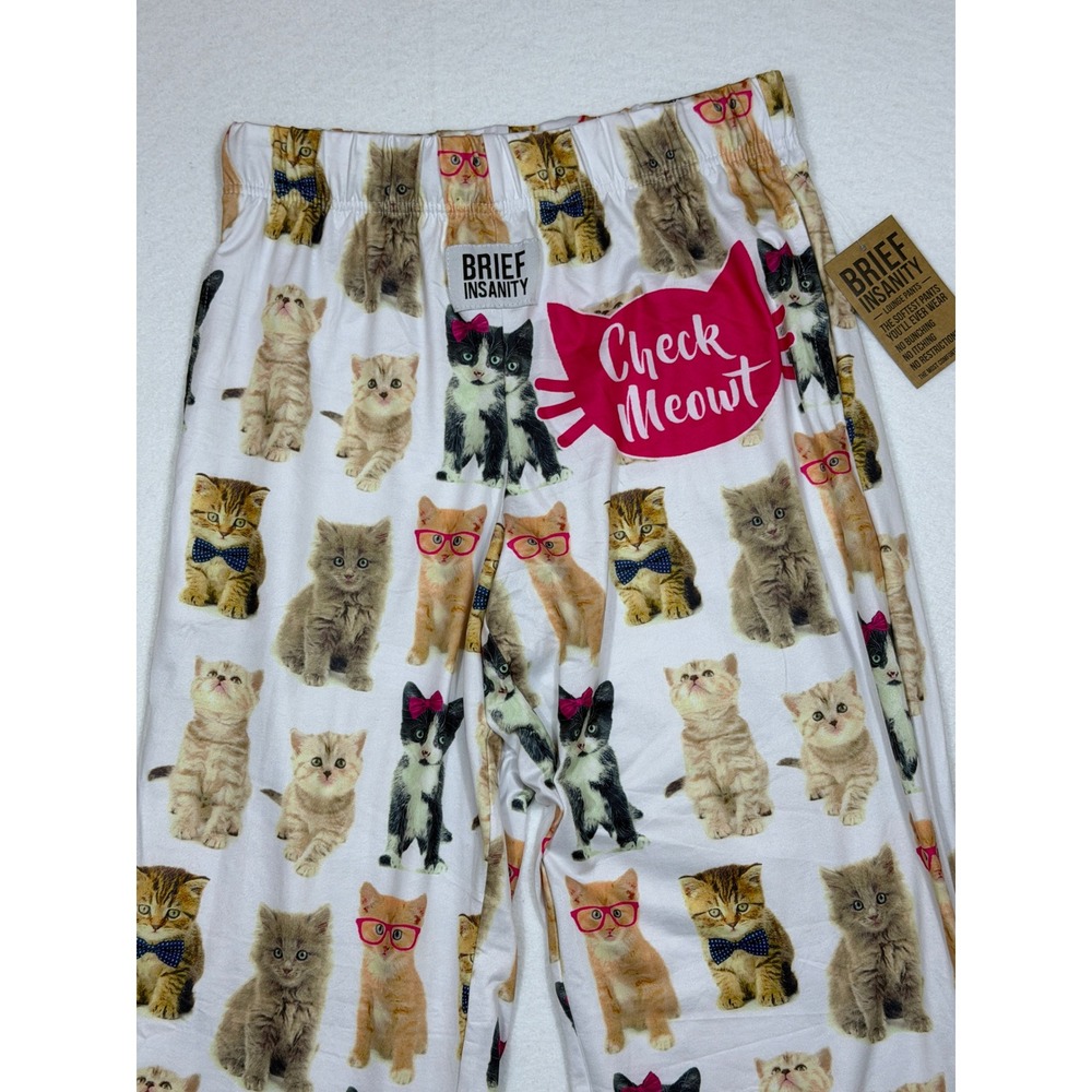 Brief‎ Insanity Women's Small Check Meowt Cat Pajama Pants Lounge Sleepwear NWT